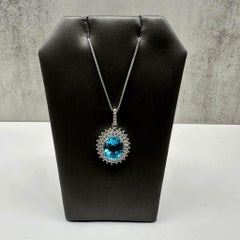 Blue Topaz Necklace Sterling Silver 10x8mm 0.40ctw White Topaz 18in