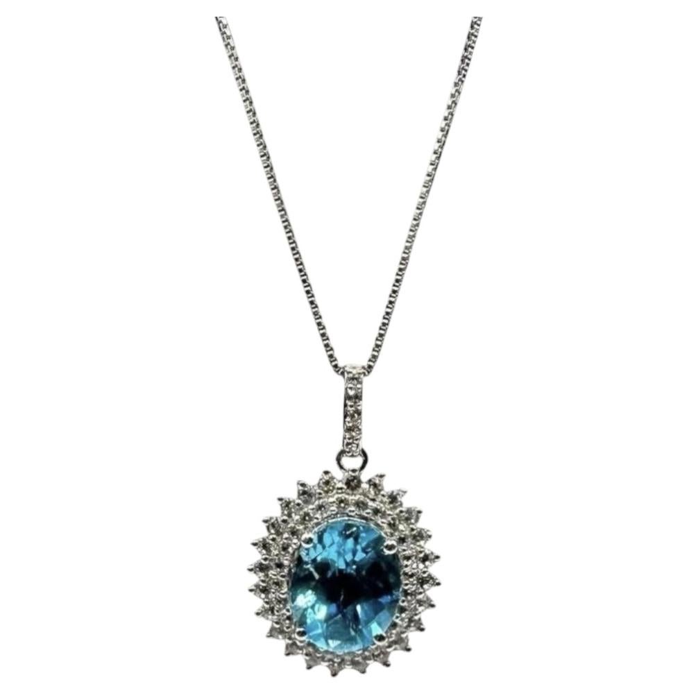 Collar de topacio azul en plata de ley, con topacio blanco de 10 x 8 mm y 0,40 quilates, 45 cm en venta