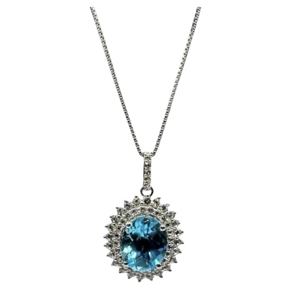 Collar de topacio azul en plata de ley, con topacio blanco de 10 x 8 mm y 0,40 quilates, 45 cm en venta