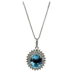 Collana con topazio blu in argento sterling, topazio bianco 10x8 mm, 0,40 carati, lunghezza 45 cm