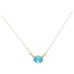 Blue Topaz Necklace w Diamond Accents and Swiss Blue Gemstone in Yellow Gold