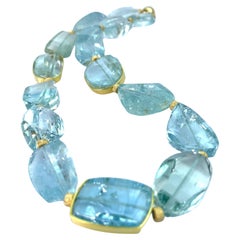 Blue Topaz Nugget Bead Yellow Gold Bezel Beaded Necklace