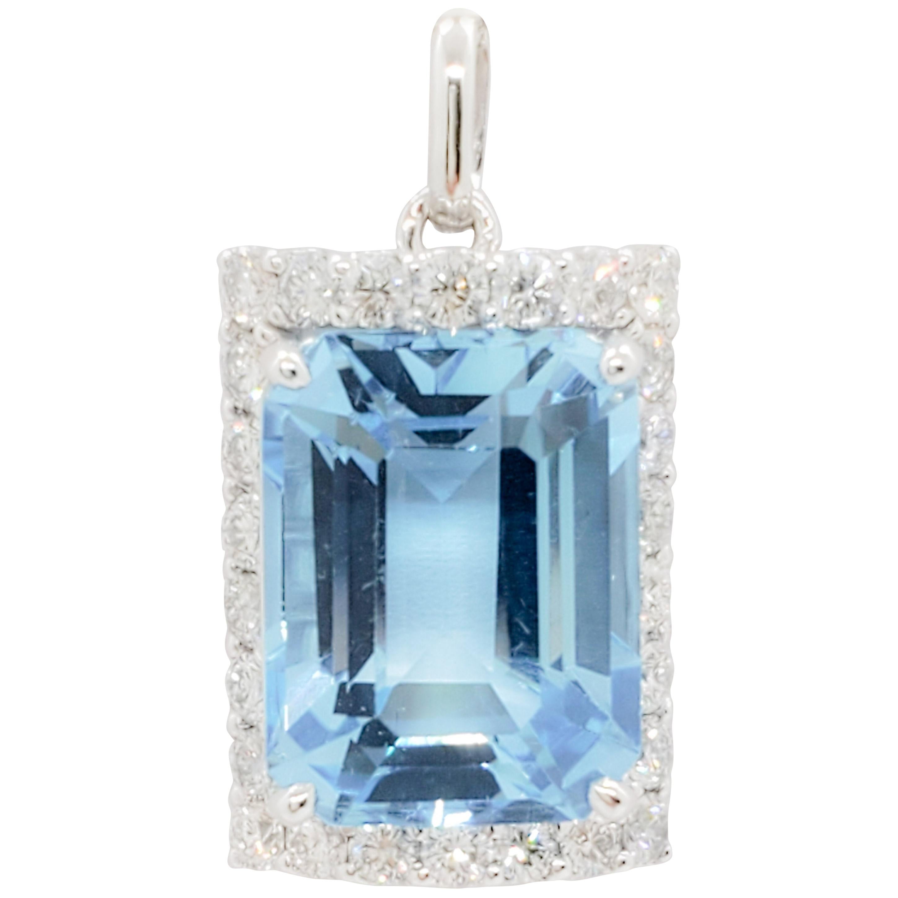 Blue Topaz and Diamond Vintage Style Pendant 9ct White Gold main image 1