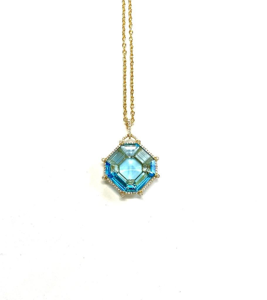 Pendentif Goshwara octogonal en topaze bleue et diamants Pour femmes en vente
