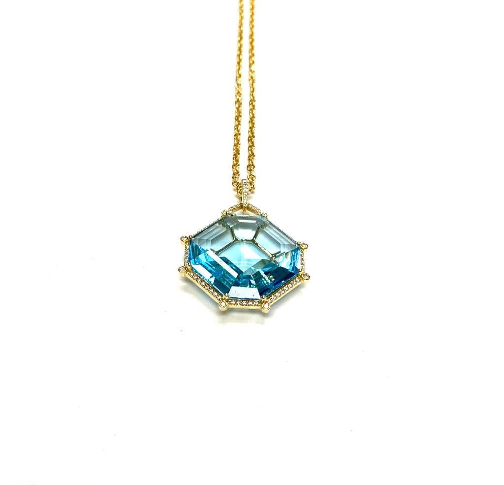 Goshwara Octagon Blue Topaz And Diamond Pendant For Sale 1