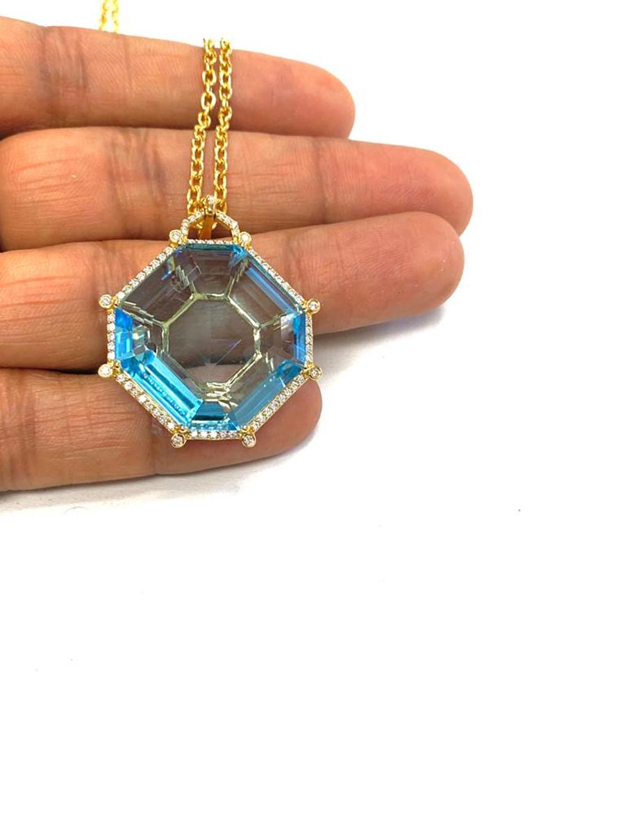 Goshwara Octagon Blue Topaz And Diamond Pendant For Sale 2