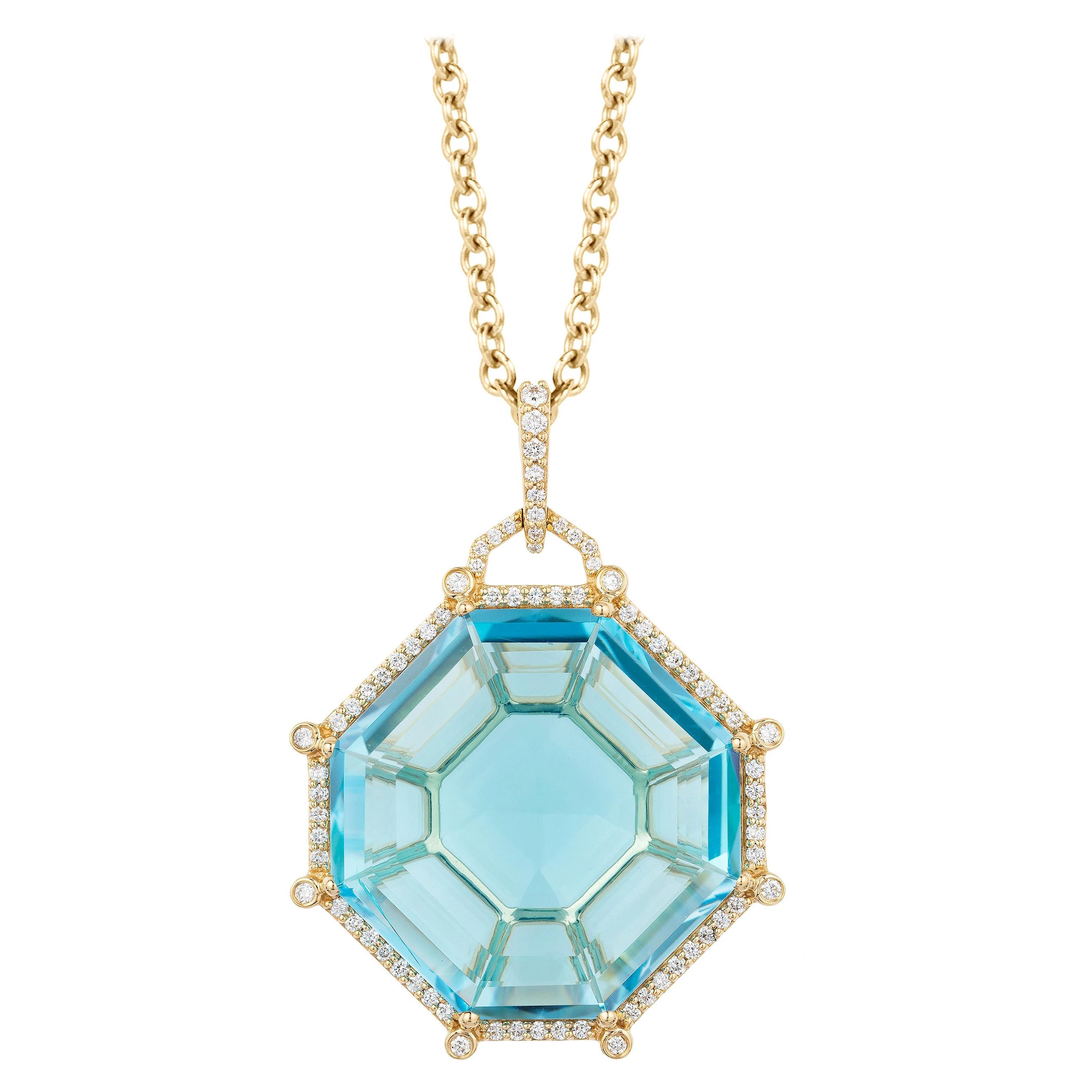 Pendentif Goshwara octogonal en topaze bleue et diamants