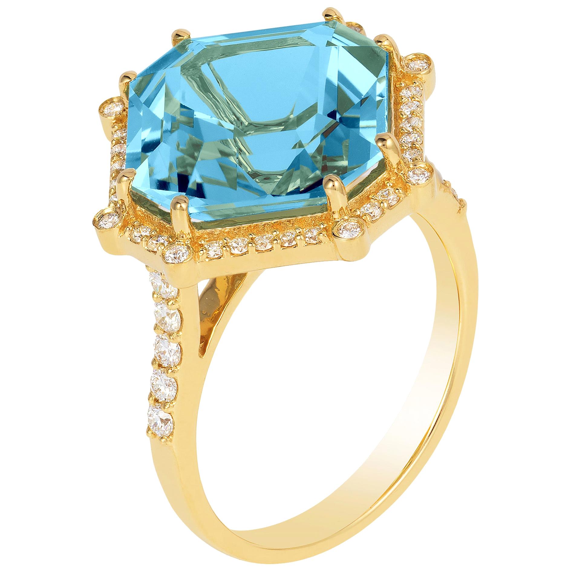  Achteckiger Ring mit blauem Topas und Diamanten vonshwara