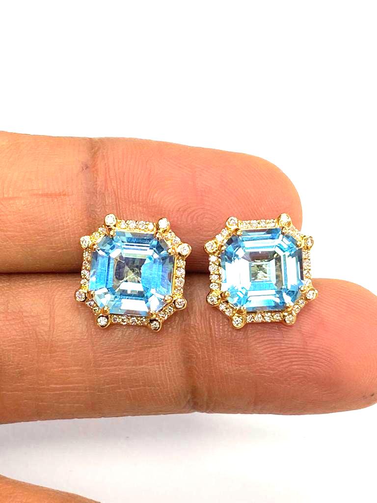 Blue Topaz Octagon Studs Earring With Diamonds in 18K Yellow Gold, from 'Gossip' Collection

Stone Size: 9 x 9 mm

Gemstone Weight: 7.77 Carats

Diamond: G-H / VS, Approx Wt: 0.23 Carats