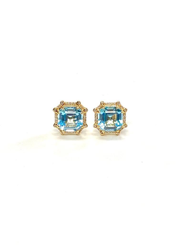 Goshwara Octagon Blue Topaz With Studs And Diamond Earrings In New Condition In New York, NY