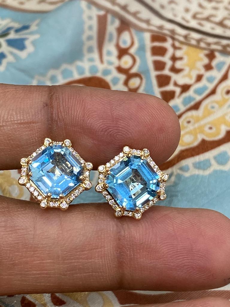 Goshwara Octagon Blue Topaz With Studs And Diamond Earrings 1