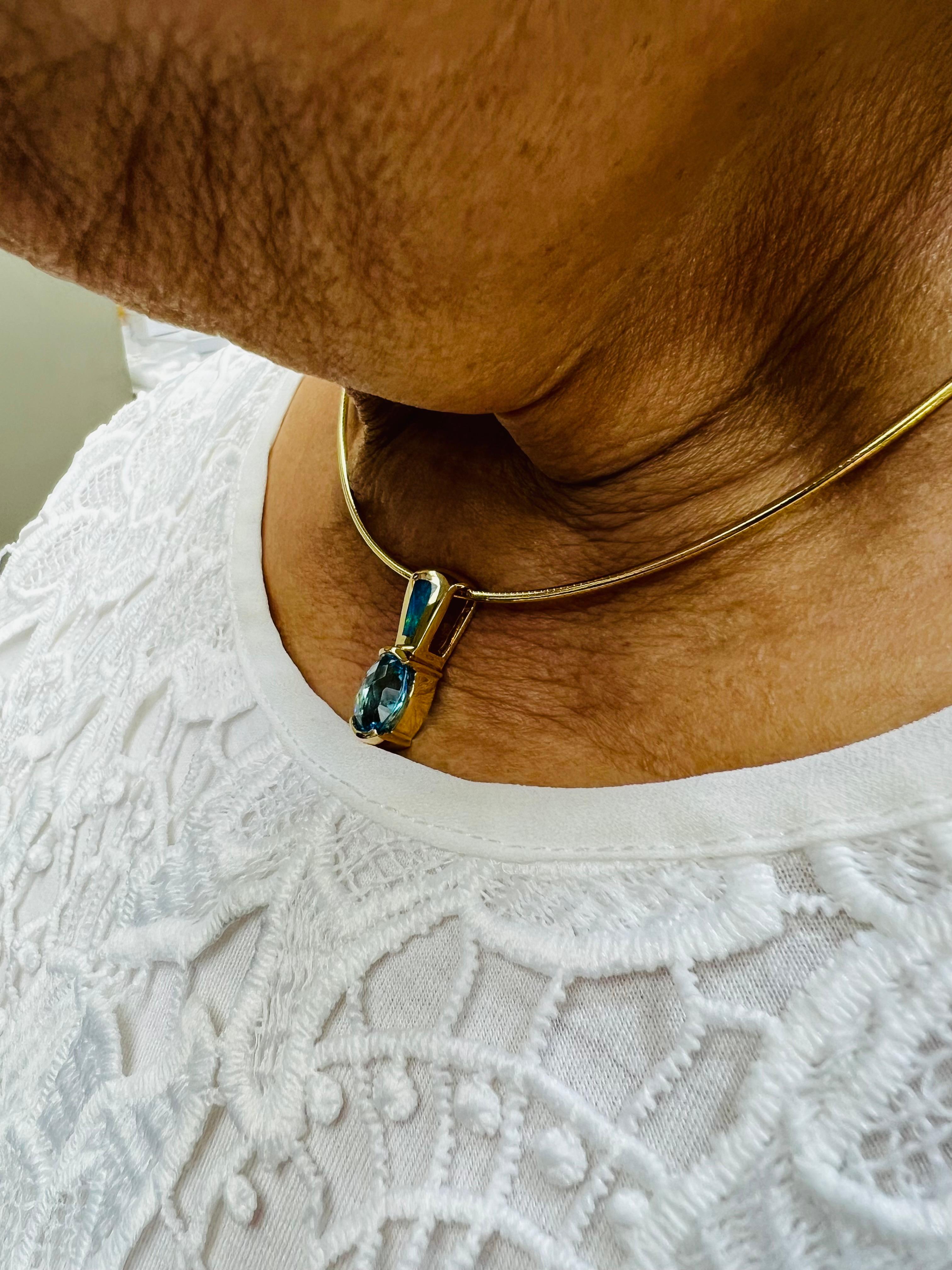Contemporary Blue Topaz Opal Yellow Gold Slide Pendant Necklace For Sale