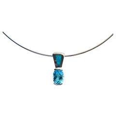 Blauer Topas Opal Gelbgold Slide Anhänger Halskette