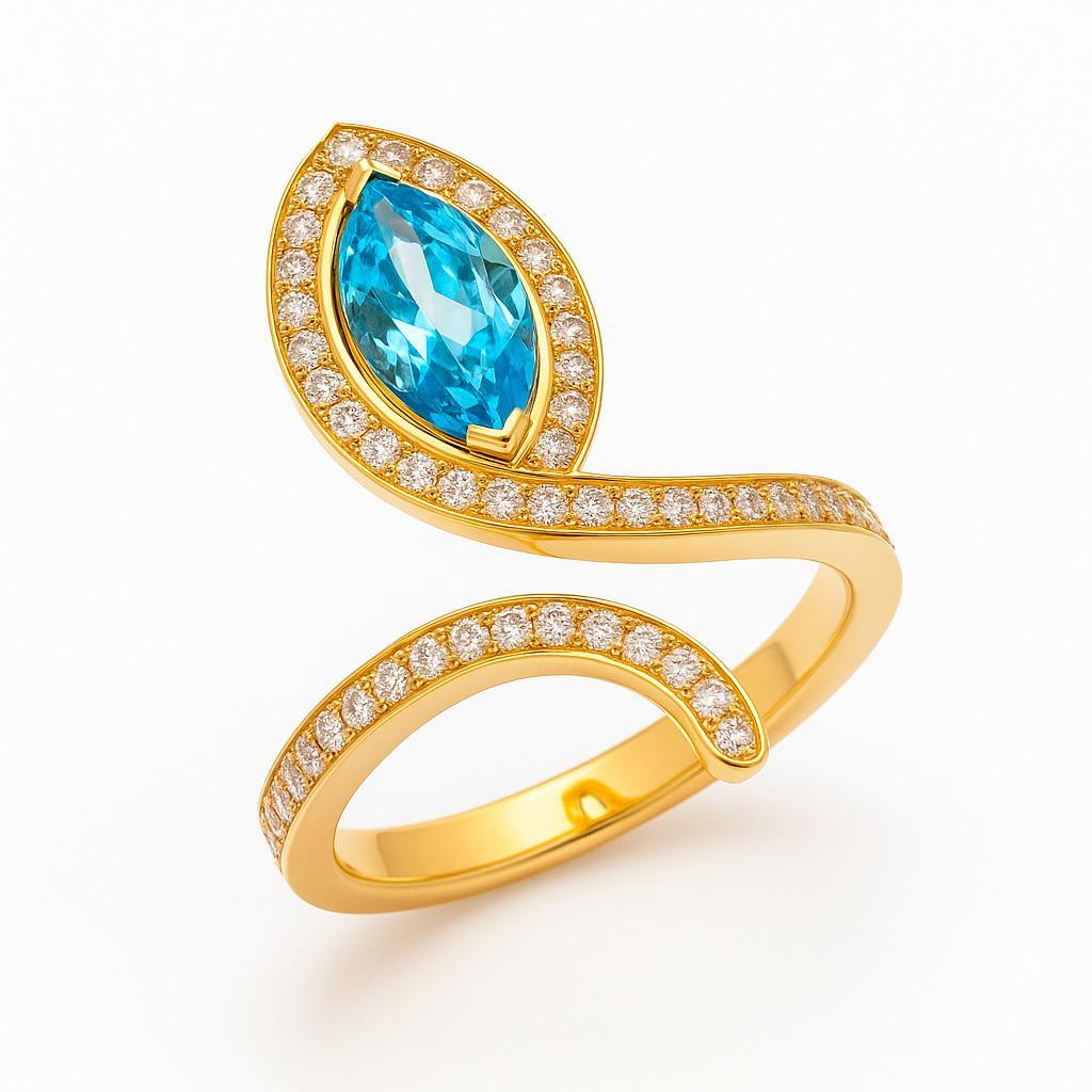 Im Angebot: Blauer Topas Ring mit offenem Ende in 14k Gold () 3