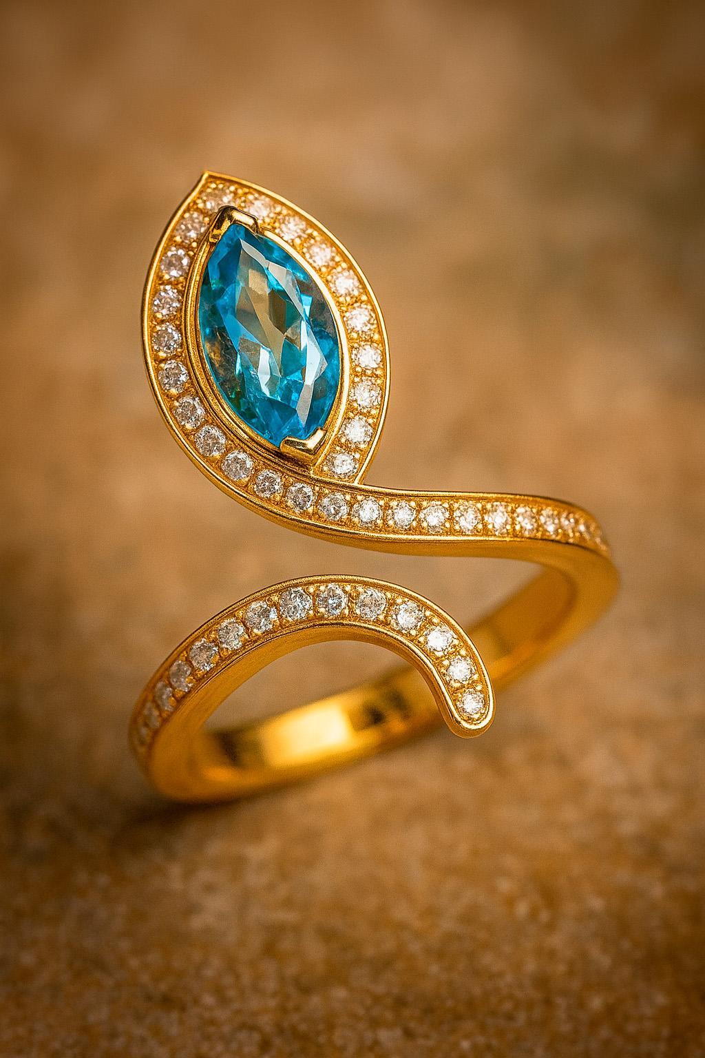 Im Angebot: Blauer Topas Ring mit offenem Ende in 14k Gold () 4