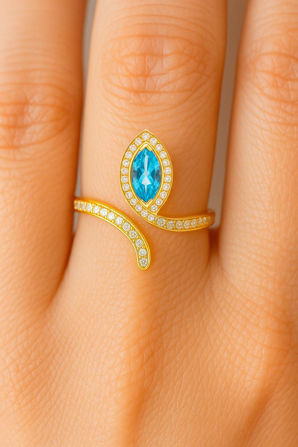 Im Angebot: Blauer Topas Ring mit offenem Ende in 14k Gold () 5