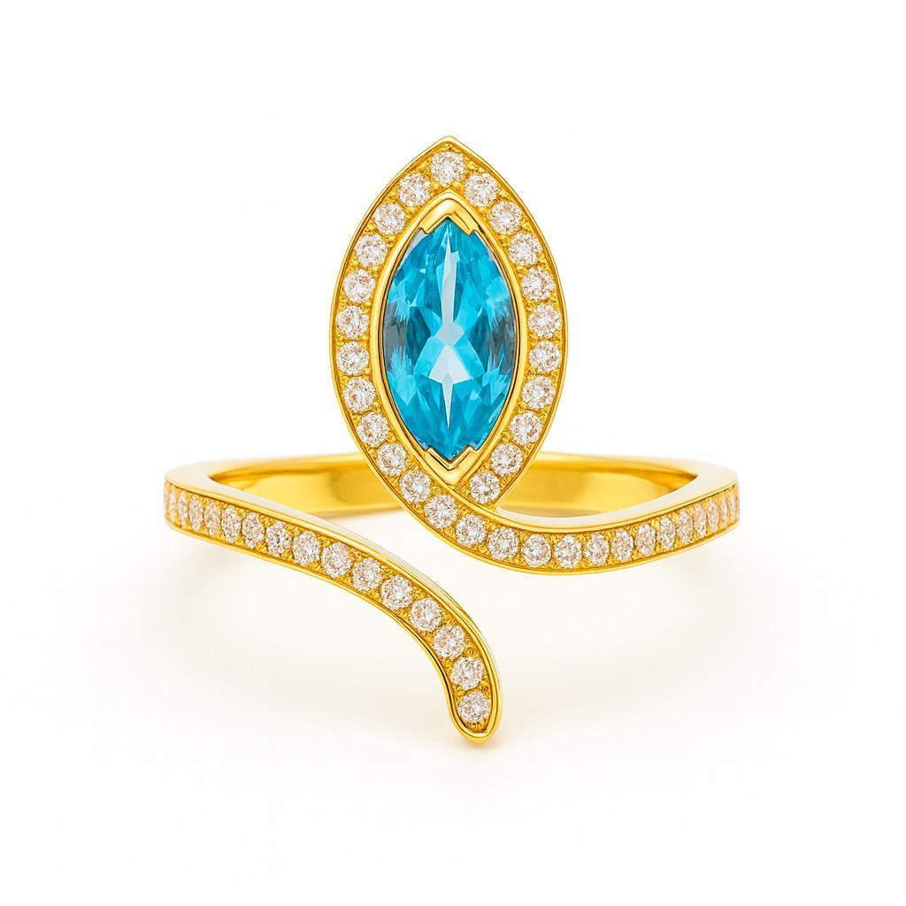 Im Angebot: Blauer Topas Ring mit offenem Ende in 14k Gold () 7