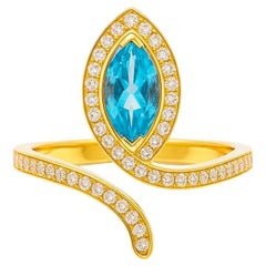 Blauer Topas Ring mit offenem Ende in 14k Gold