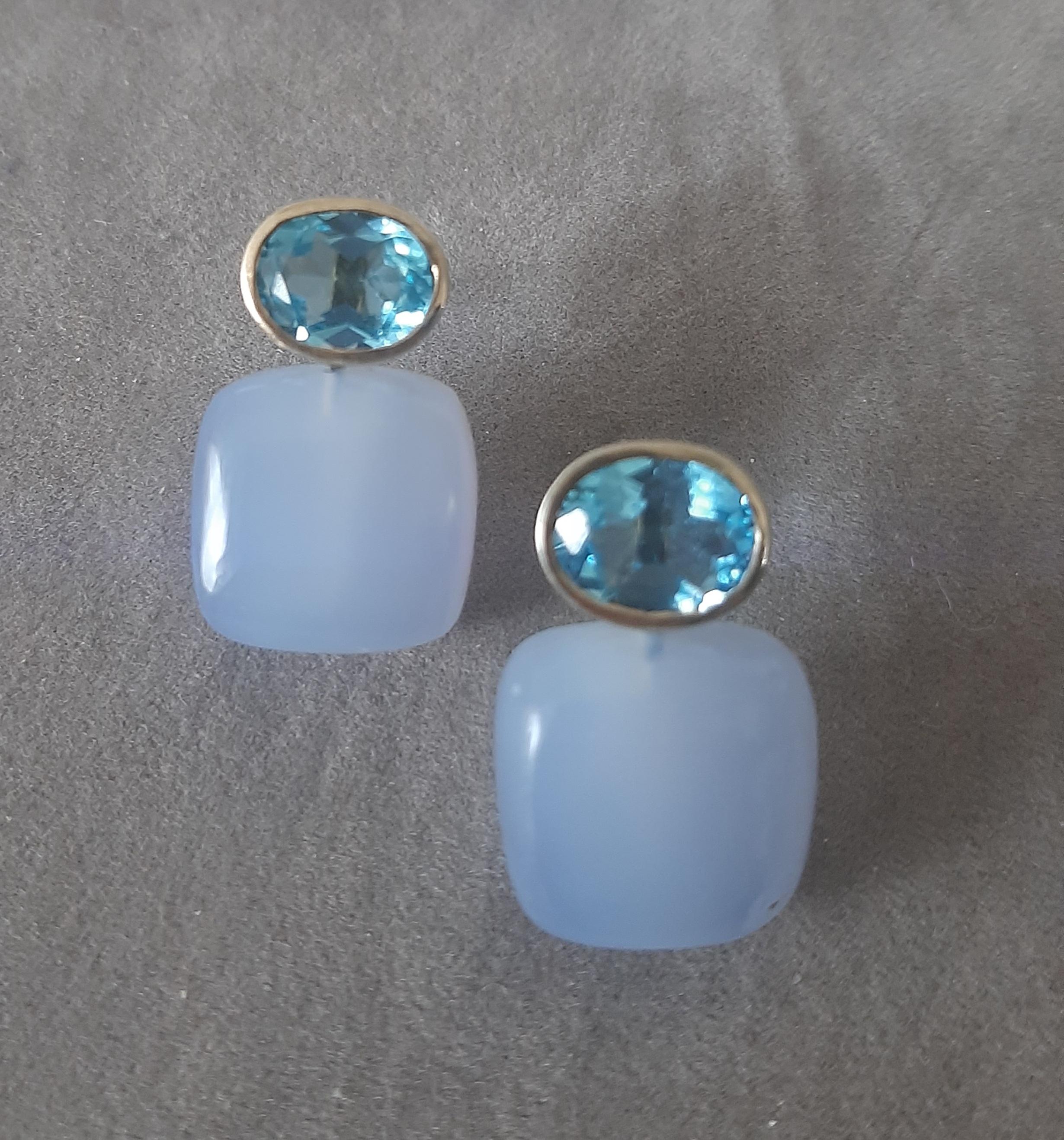 Blauer Topas Oval Facettiert 14k Solid Gold Chalcedon Kissen Form Ohrstecker im Angebot 4