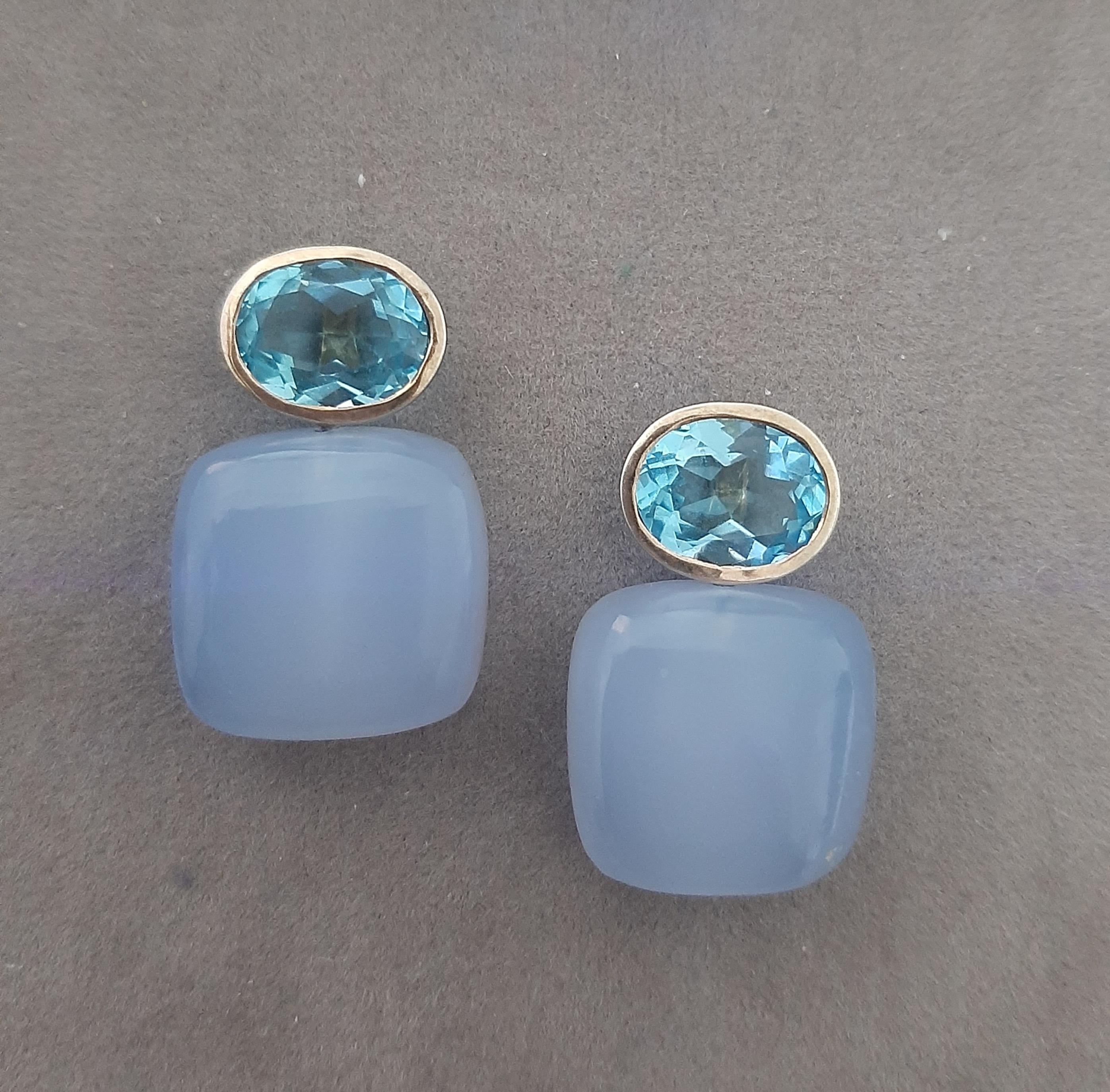 Blauer Topas Oval Facettiert 14k Solid Gold Chalcedon Kissen Form Ohrstecker im Angebot 6