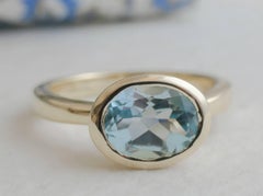 Blue Topaz Oval Gold Plated Sterling Silver Ring