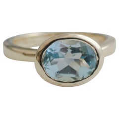 Blue Topaz Oval Gold Plated Sterling Silver Ring
