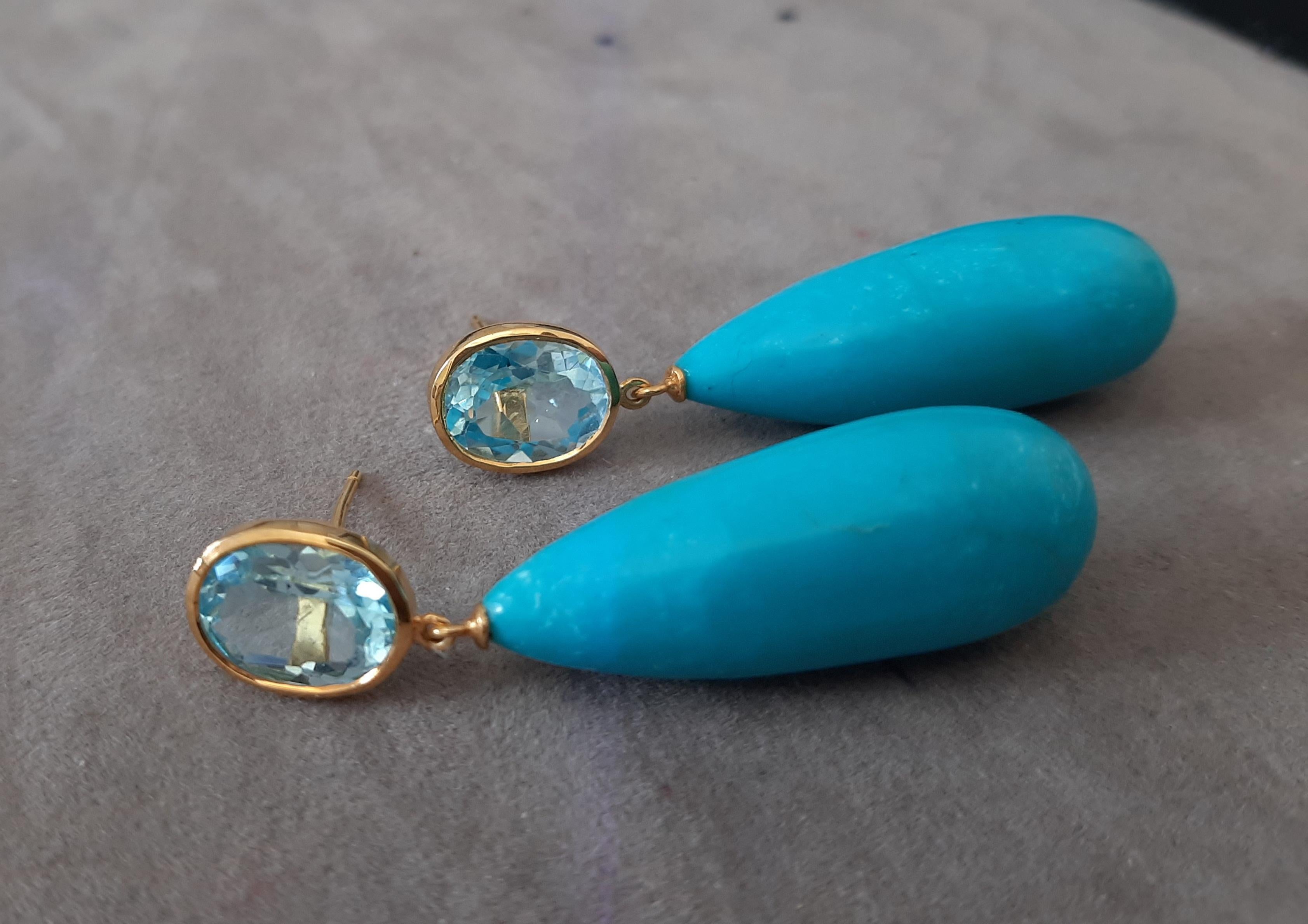 Topaze bleue  Ovale  Forme Turquoise Véritable Gouttes Rondes 14k Or Jaune Solide en vente 4