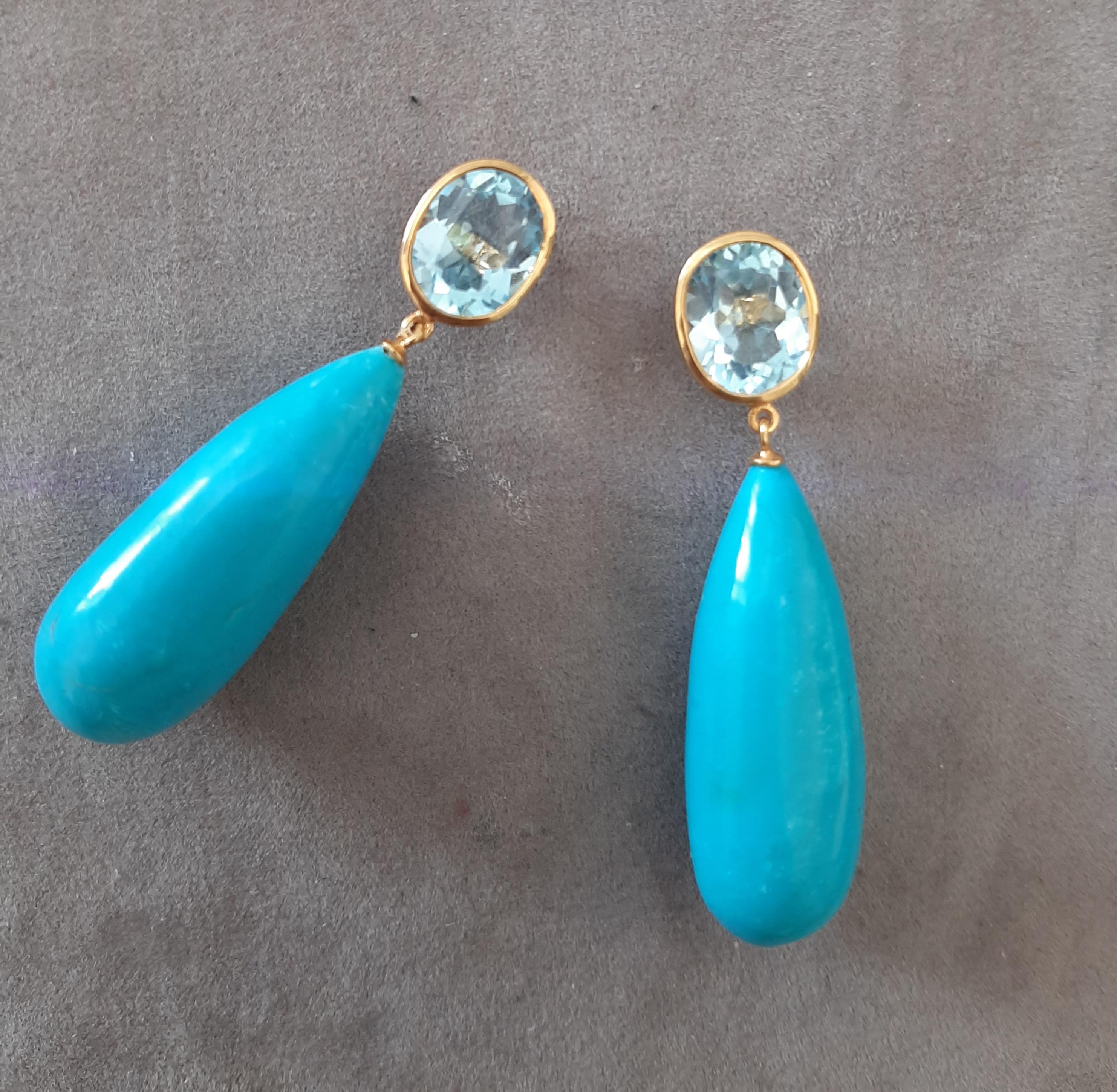 Topaze bleue  Ovale  Forme Turquoise Véritable Gouttes Rondes 14k Or Jaune Solide en vente 5