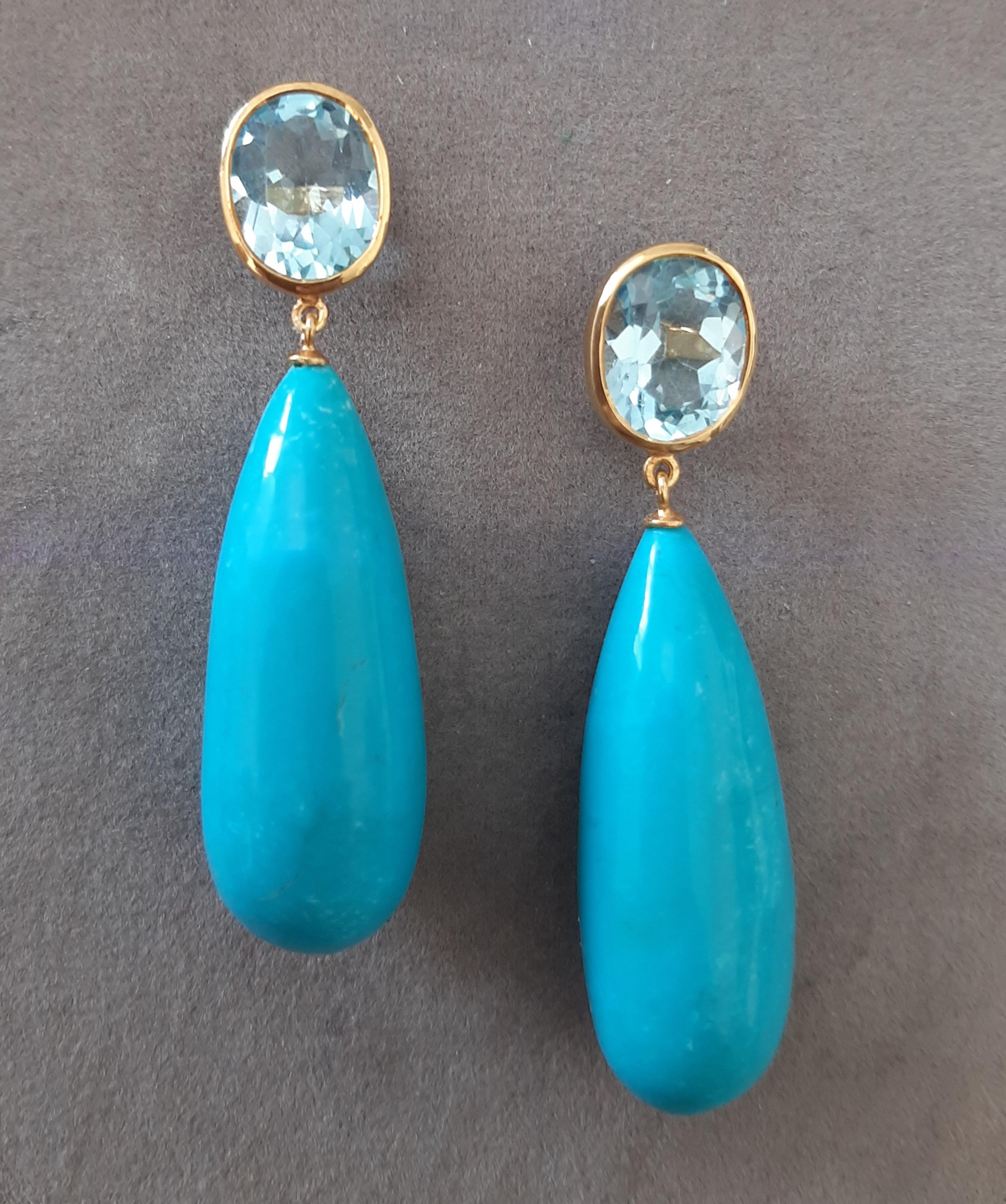 Topaze bleue  Ovale  Forme Turquoise Véritable Gouttes Rondes 14k Or Jaune Solide en vente 6