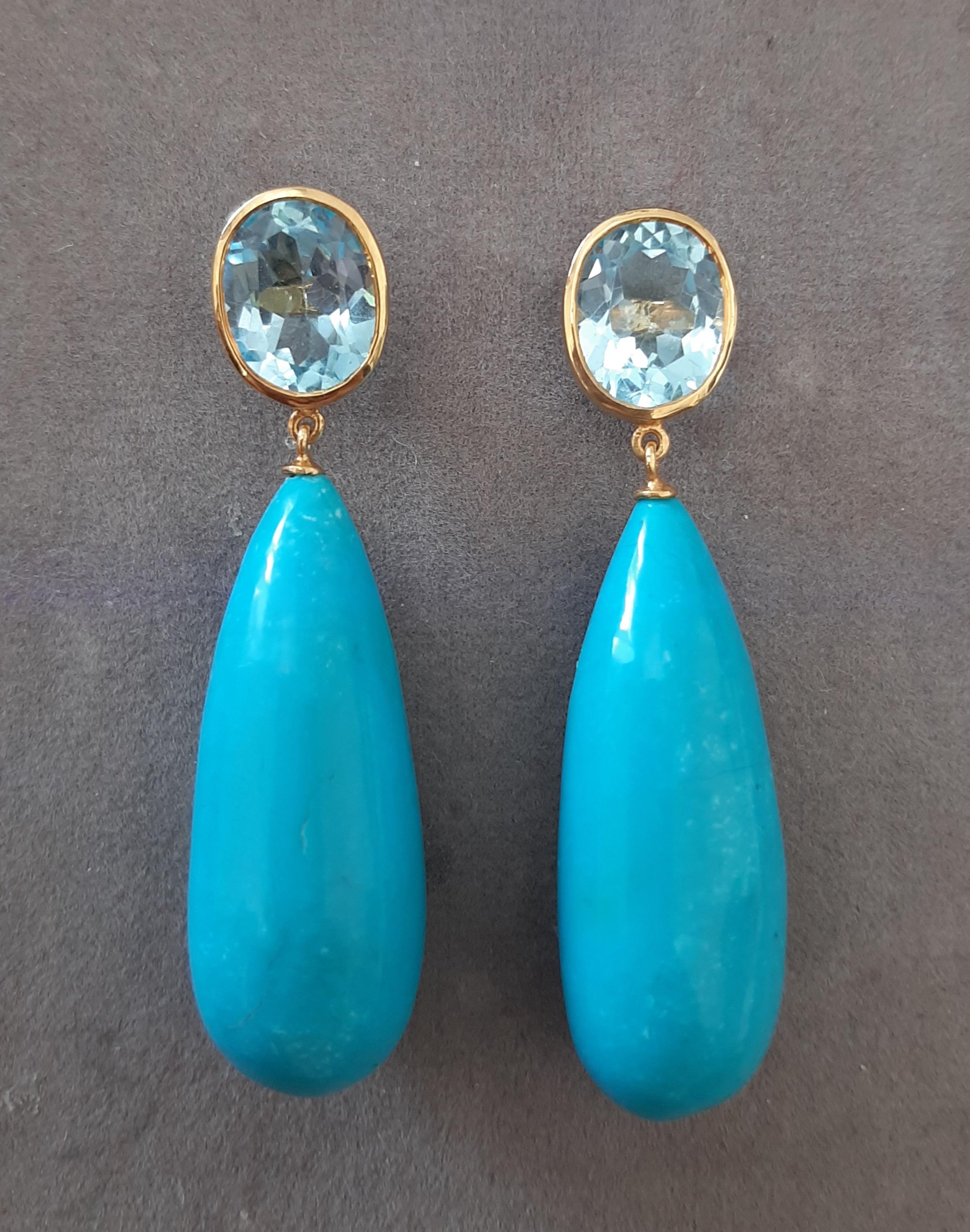 Topaze bleue  Ovale  Forme Turquoise Véritable Gouttes Rondes 14k Or Jaune Solide en vente 7