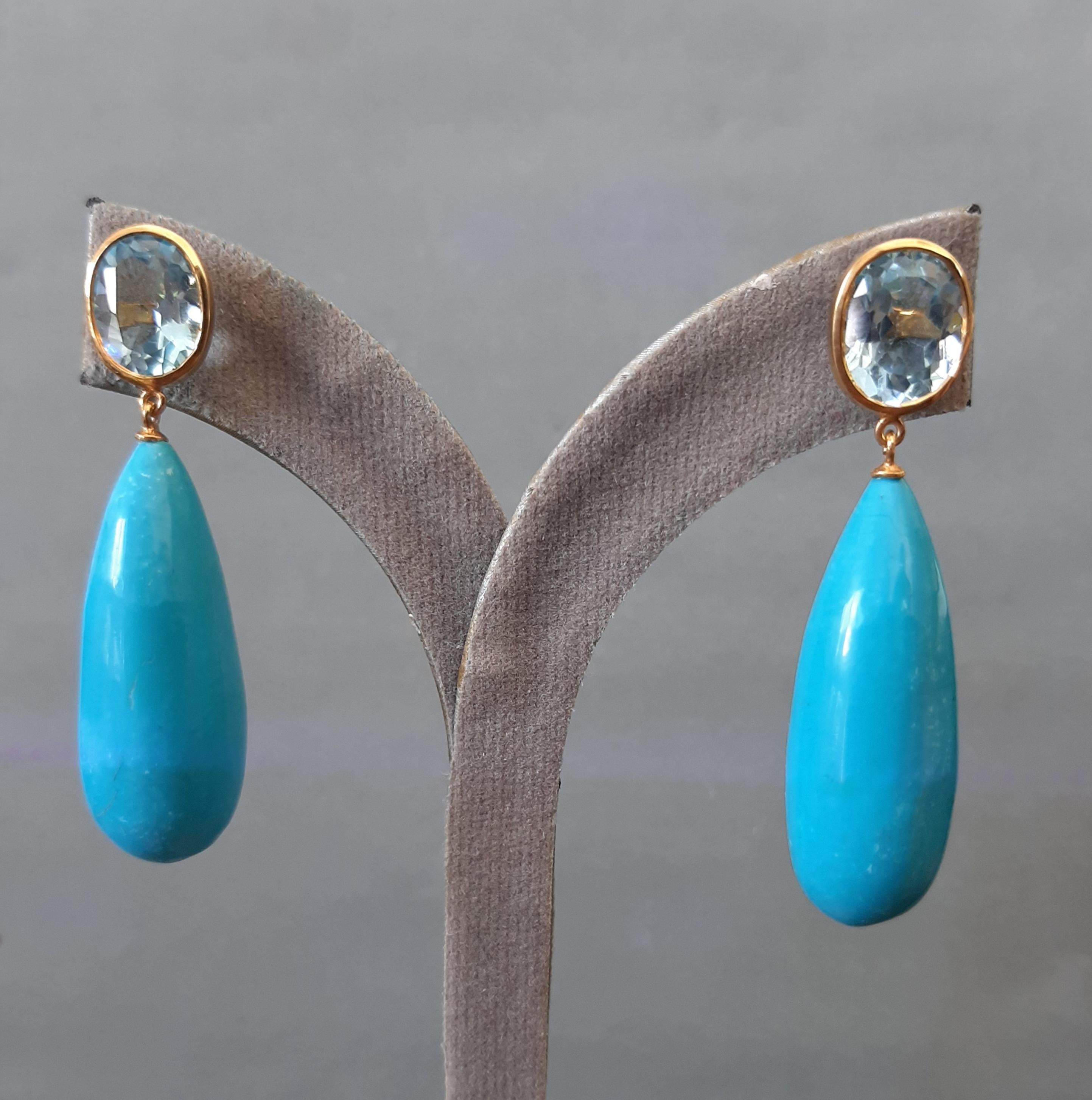 Taille mixte Topaze bleue  Ovale  Forme Turquoise Véritable Gouttes Rondes 14k Or Jaune Solide en vente