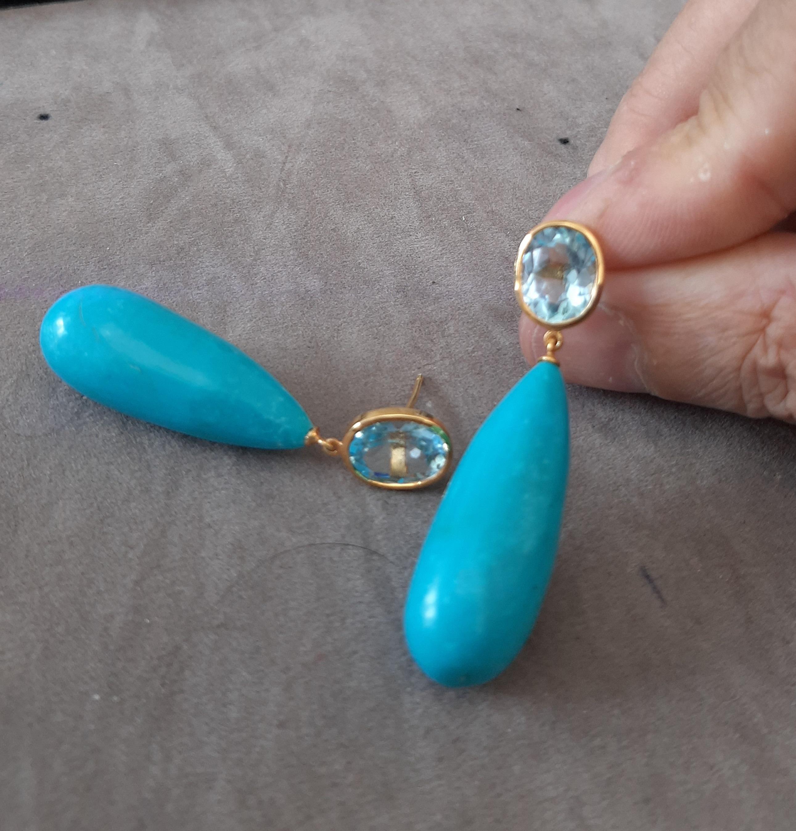 Topaze bleue  Ovale  Forme Turquoise Véritable Gouttes Rondes 14k Or Jaune Solide en vente 2