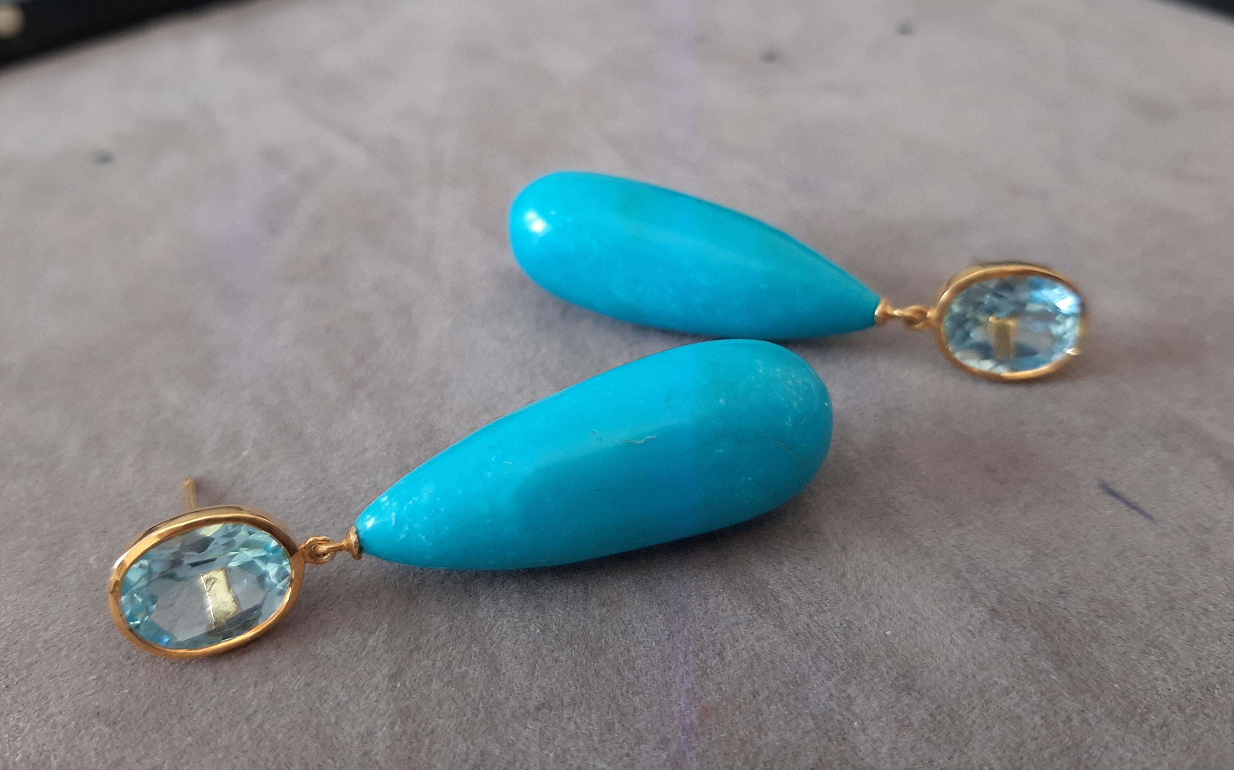 Topaze bleue  Ovale  Forme Turquoise Véritable Gouttes Rondes 14k Or Jaune Solide en vente 3
