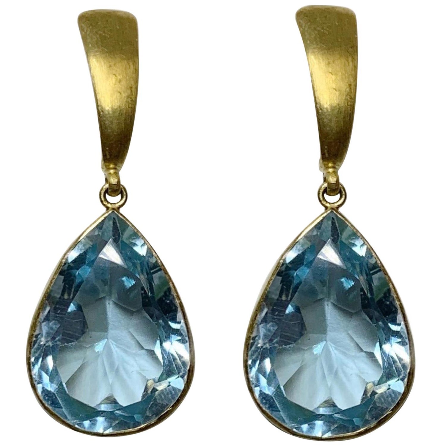 Blue Topaz Pear Shape Earrings in 18 Karat Gold, A2 by Arunashi For Sale at  1stDibs