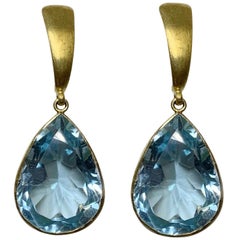 Blue Topaz Pear Shape Earrings in 18 Karat Gold, A2 by Arunashi