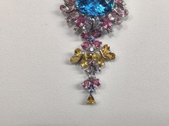 Blue Topaz fancy sapphire Pendant 18 K white gold