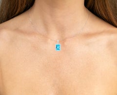 Blue Topaz Pendant Necklace Diamond Setting 5.84 Carats Sterling Silver