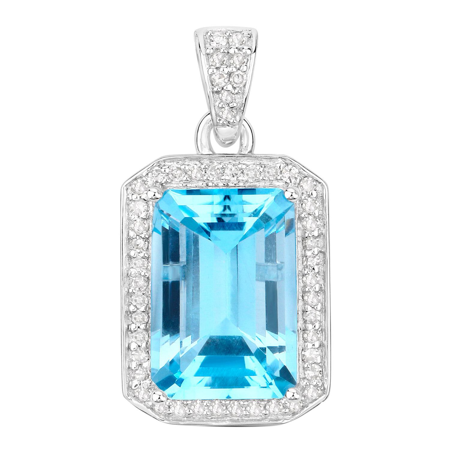 Collar Colgante Topacio Azul Engaste Diamante  5,84 Quilates Plata de Ley Corte esmeralda en venta