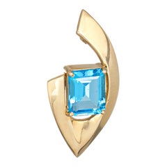 Blue Topaz Pendant Vintage 1980s 14 Karat Gold Estate Fine Jewelry Emerald Cut