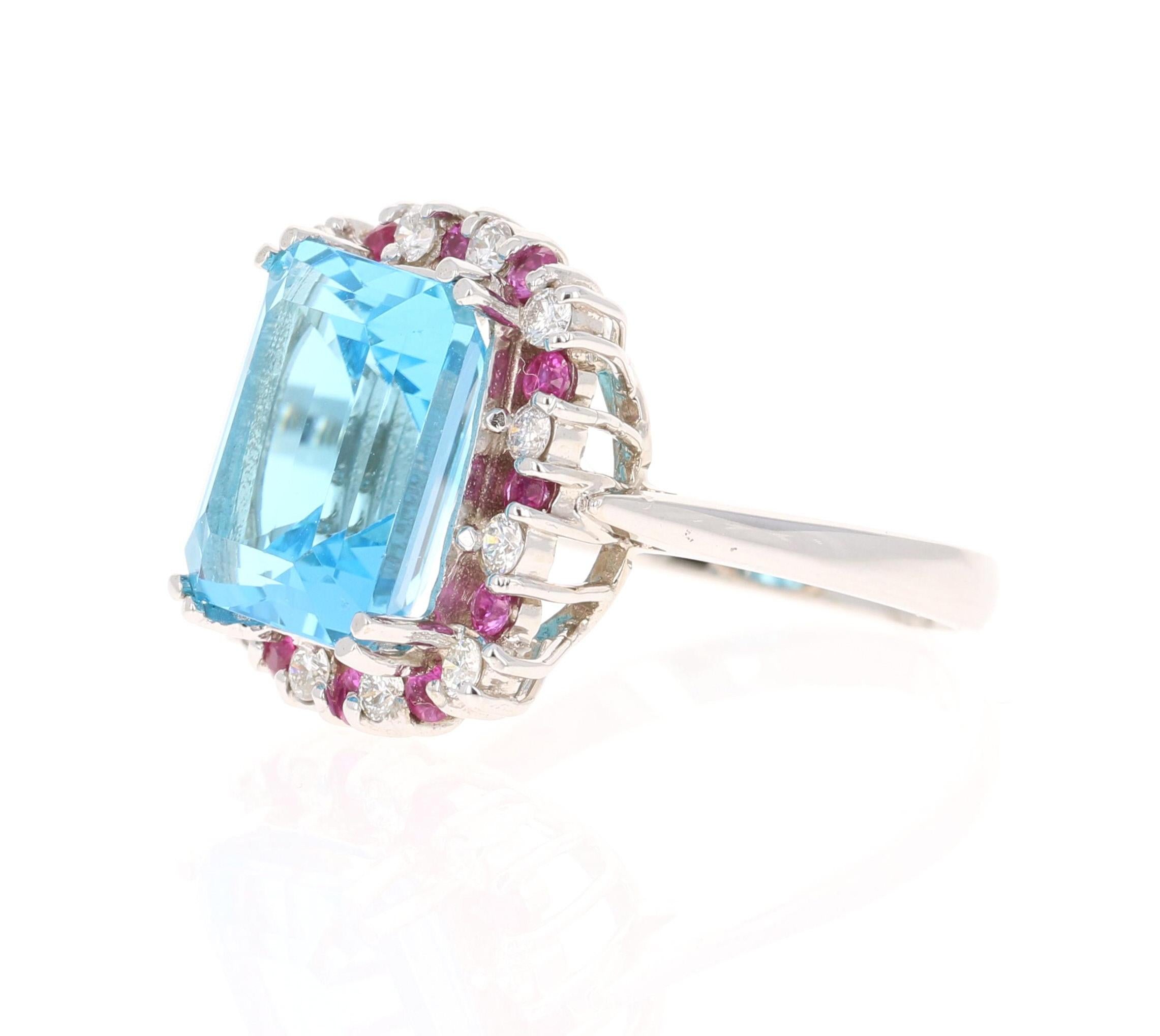 Modern Blue Topaz Pink Sapphire Diamond 14 Karat White Gold Ring