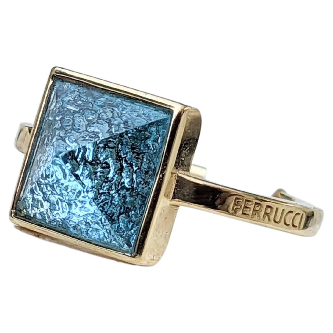 Blue Topaz Pyramid 18k Yellow Gold Ring