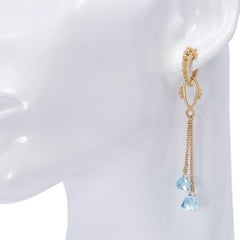 Blue Topaz Rain Beetle Drop Earrings in 18 Karat Gold