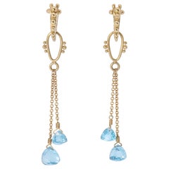 Blue Topaz Rain Beetle Drop Earrings in 18 Karat Gold