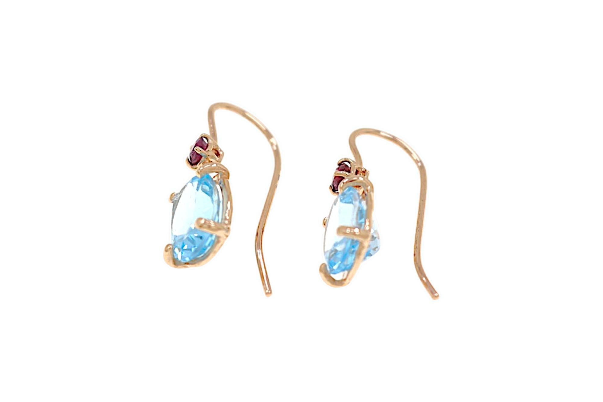 Contemporary Blue Topaz Red Rubies Rose Gold Earrings Botta Gioielli