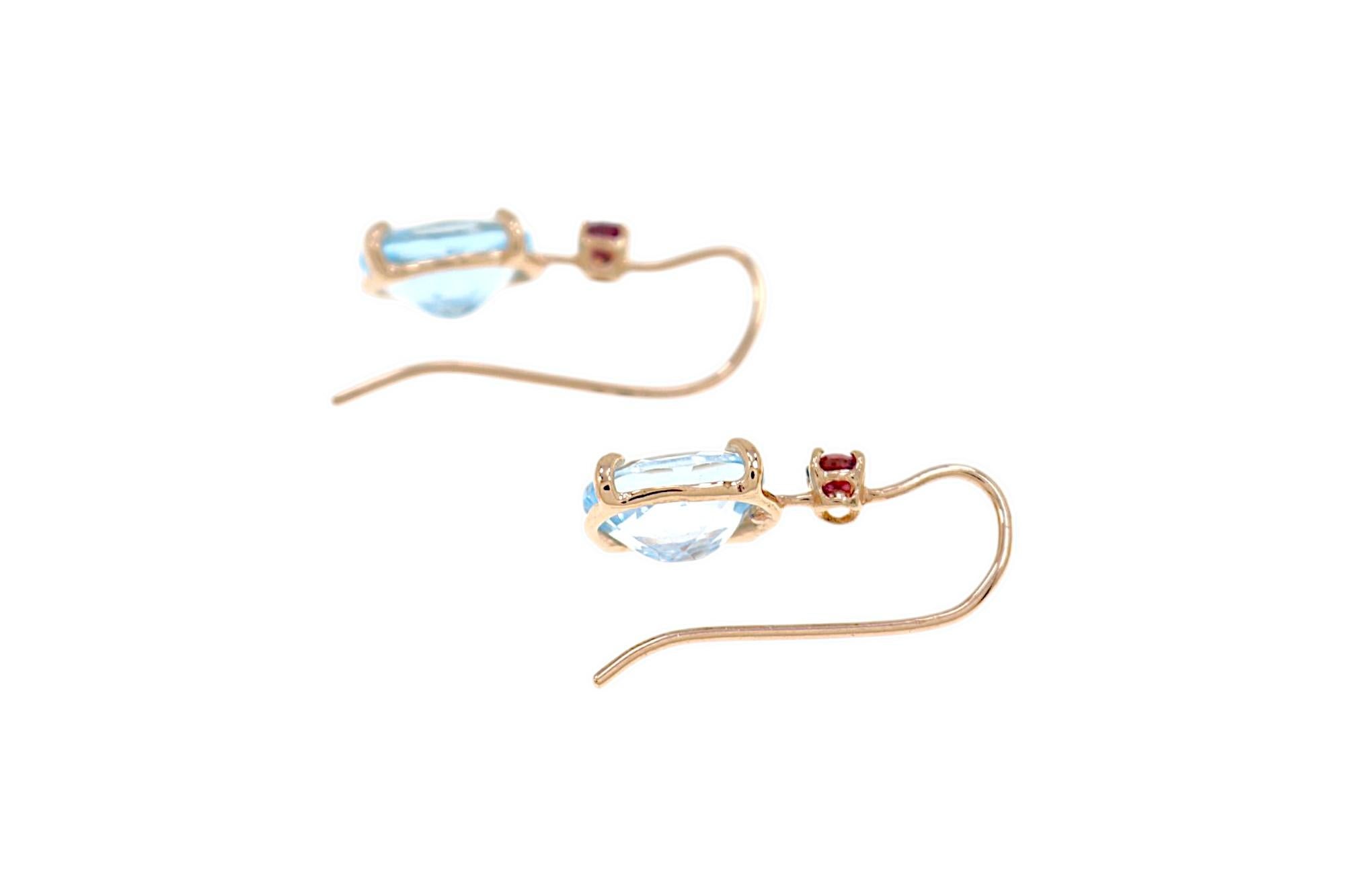 Brilliant Cut Blue Topaz Red Rubies Rose Gold Earrings Botta Gioielli
