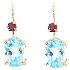 Topacio azul Rubíes rojos Pendientes de oro rosa Botta Gioielli