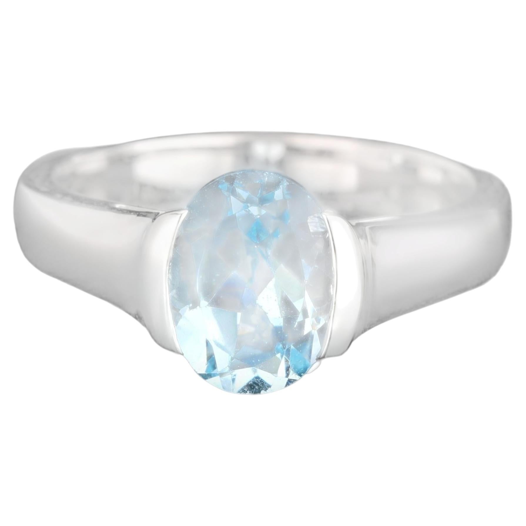 Anillo Topacio Azul 2 Quilates Plata de Ley