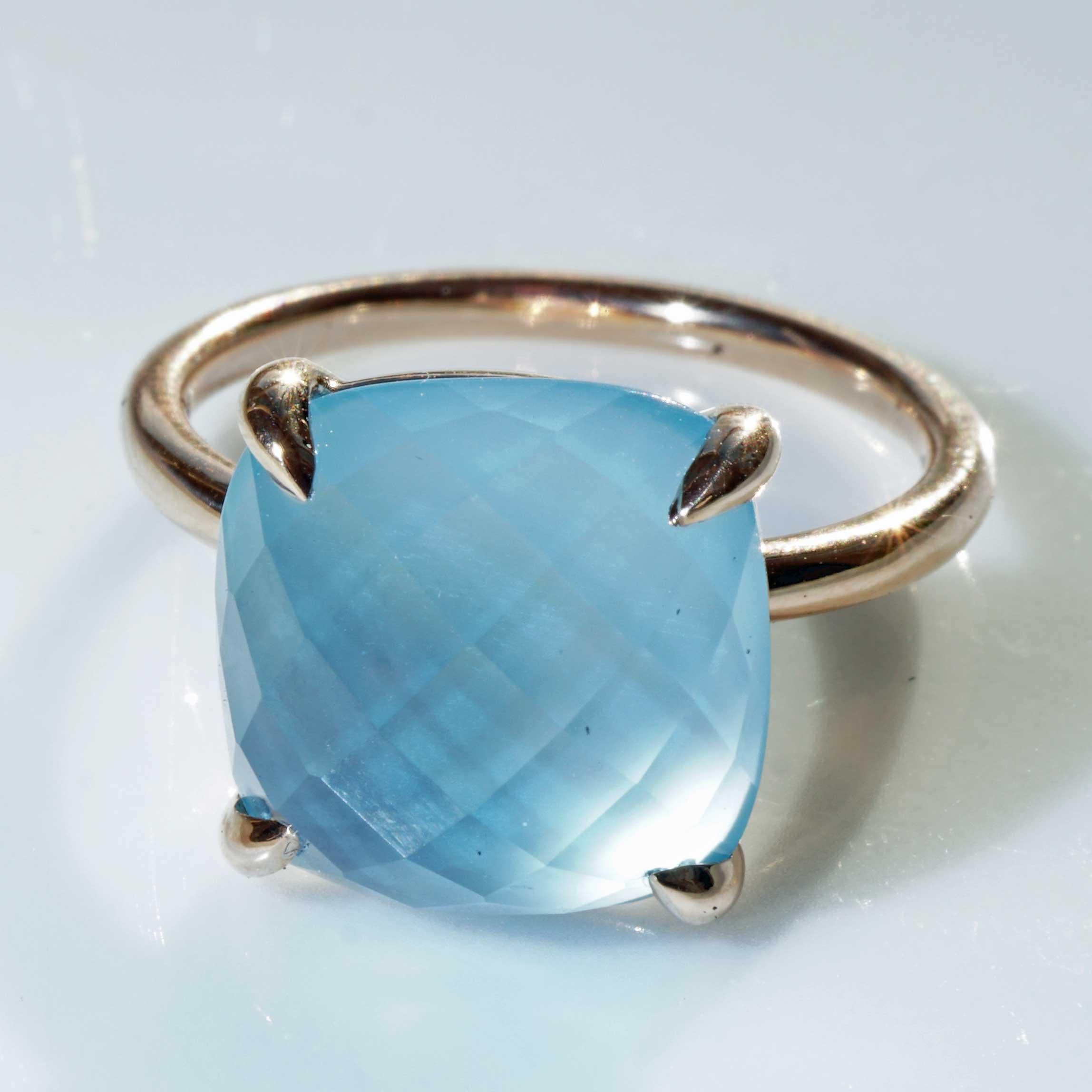 Blue Topaz Ring 8.04 ct Checkerboard Facets great casual Italian Jewelry Style  For Sale 5