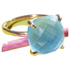 Blue Topaz Ring 8.04 ct Checkerboard Facets great casual Italian Jewelry Style