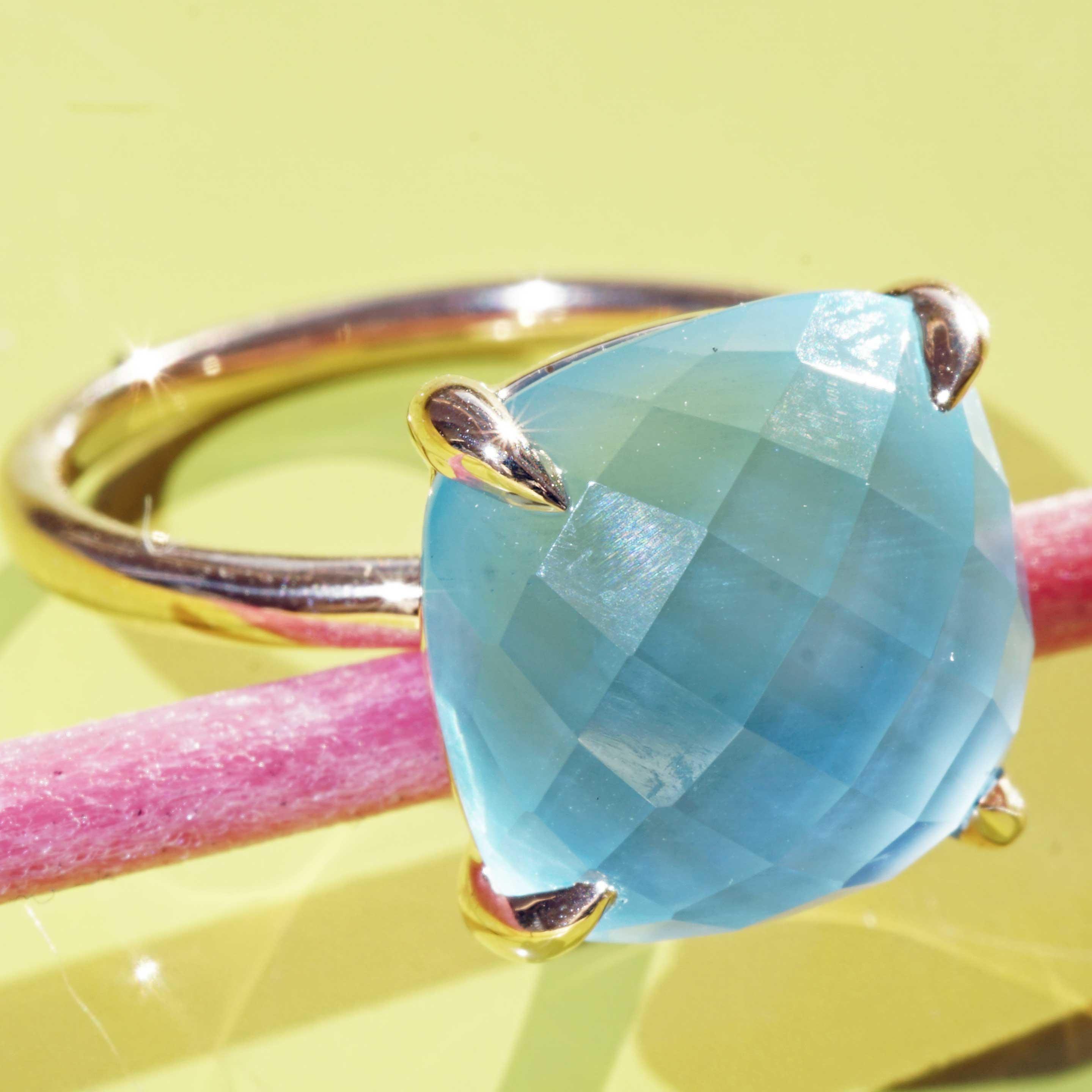 Blue Topaz Ring 8.04 ct Checkerboard Facets great casual Italian Jewelry Style  In New Condition For Sale In Viena, Viena